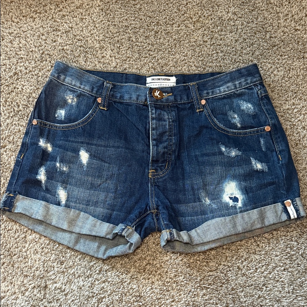 One Teaspoon Cowboy Chargers Women’s Mid Rise Blue Denim Shorts Size 27